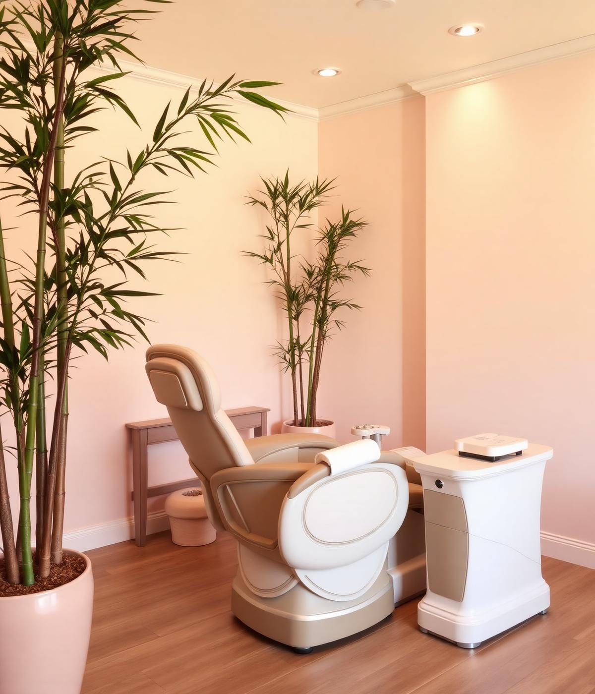 Bamboo Nail Studio interior in Winter Park with bamboo plants and pedicure chair